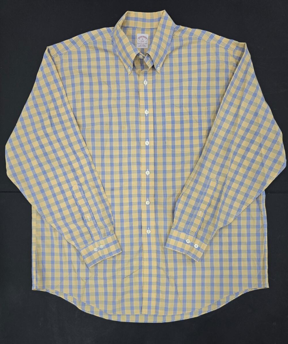 Brooks Brothers Shirt Mens XL Yellow Blue Plaid 346 Button Up